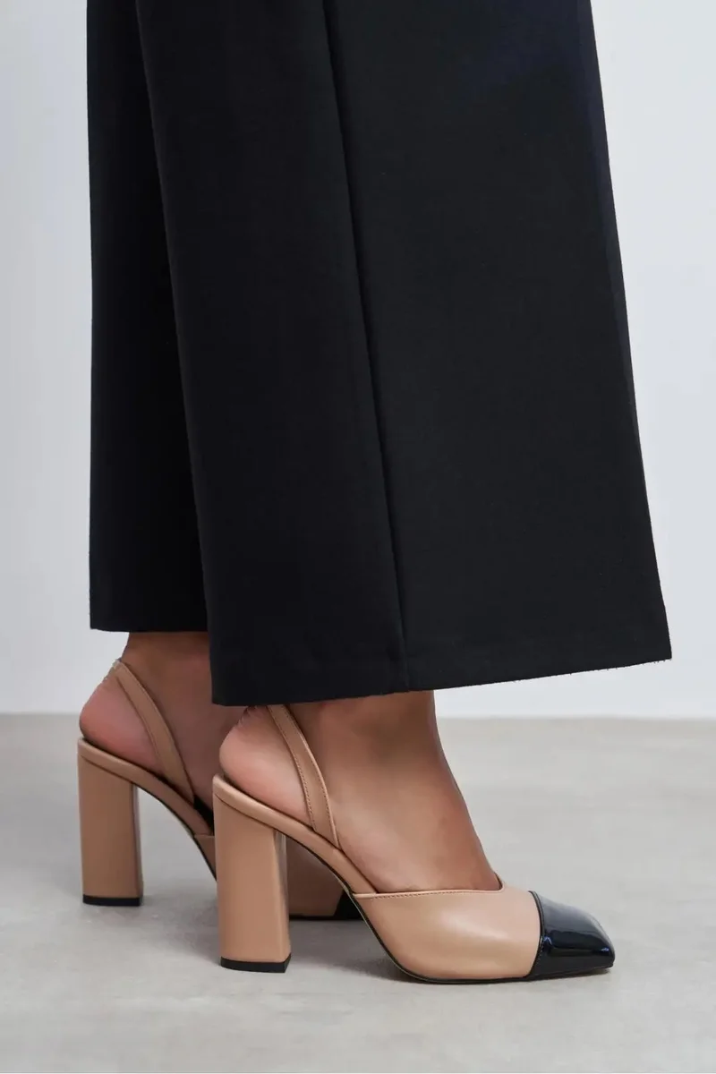 Nisantasi Shoes  Solea Matte Patent Toe Detail Back Elasticated Block Heel Shoe for Women | Best Price UAE