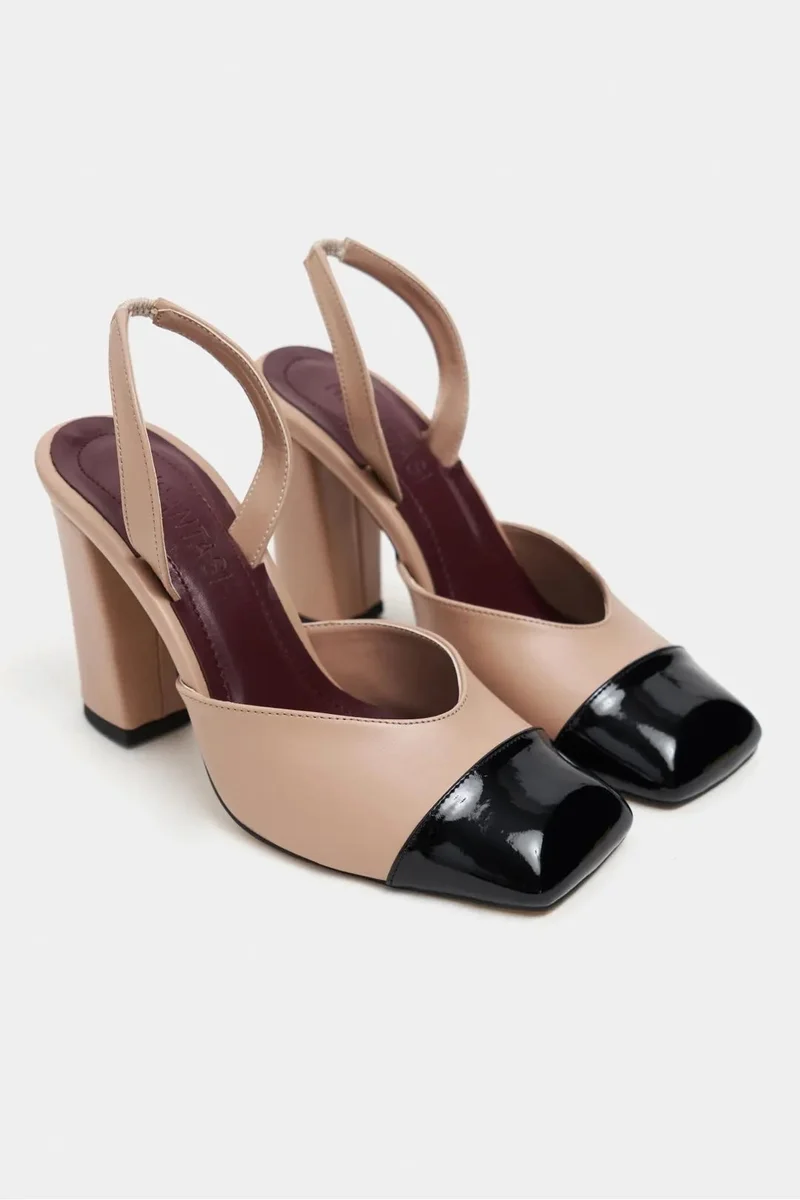 Nisantasi Shoes  Solea Matte Patent Toe Detail Back Elasticated Block Heel Shoe for Women | Best Price UAE