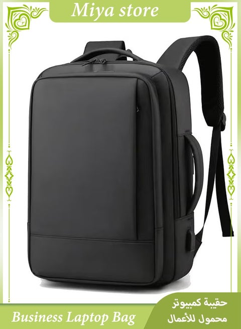 Business Laptop Bag, Waterproof Backpack with USB Charging for 15.6 Inch Notebook, Laptop Bag with 30% Capacity Expansion (Black)