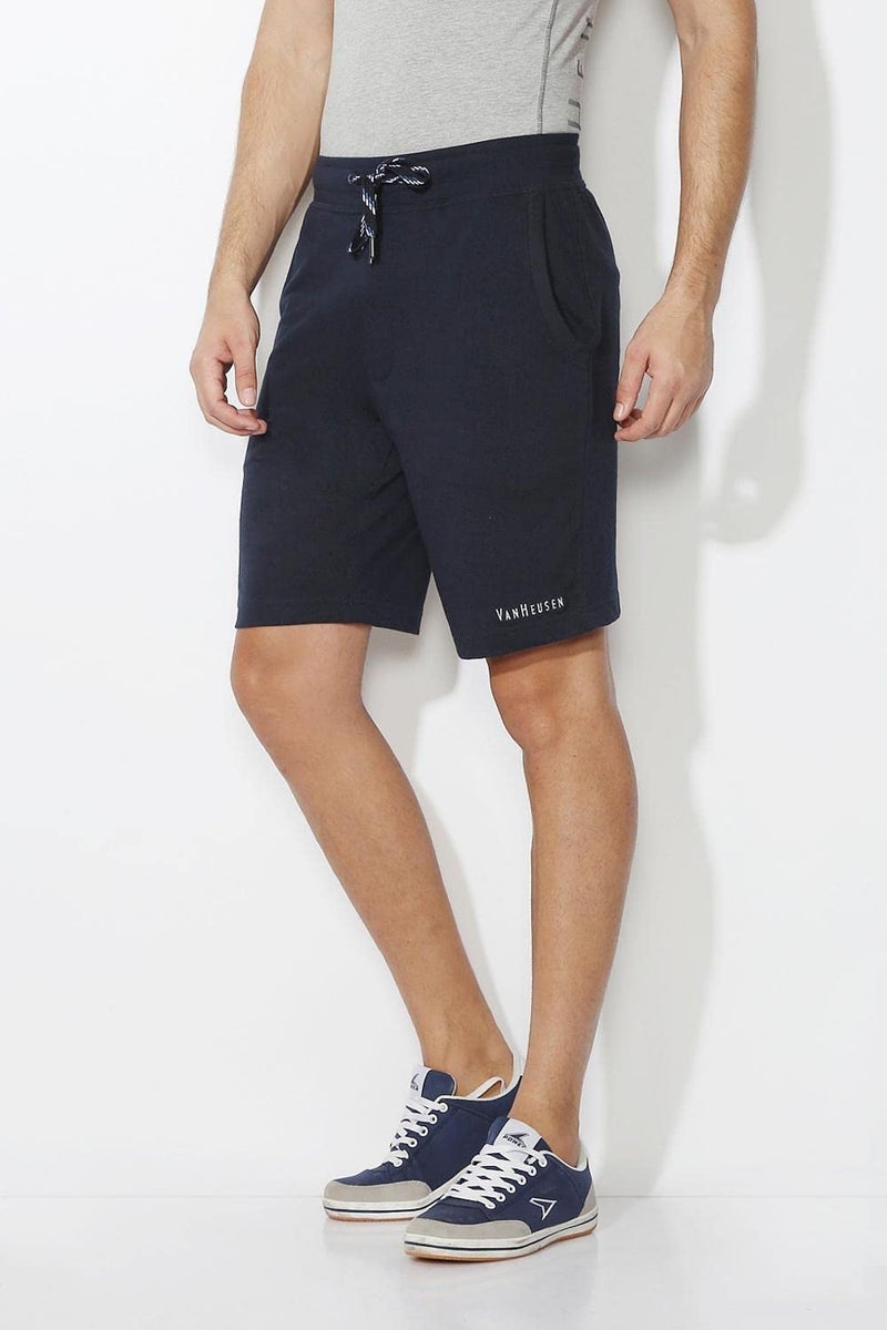 Van Heusen Athleisure Men Knit Shorts - Cotton Rich - Smart Tech, Easy Stain Release, Anti Stat, Ultra Soft, Quick Dry_50001_Navy_S - Image 3