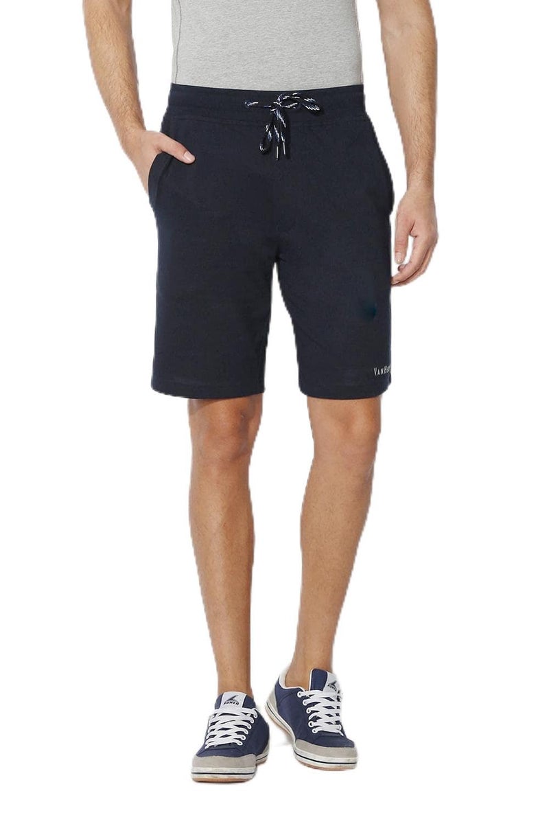 Van Heusen Athleisure Men Knit Shorts - Cotton Rich - Smart Tech, Easy Stain Release, Anti Stat, Ultra Soft, Quick Dry_50001_Navy_S - Image 1