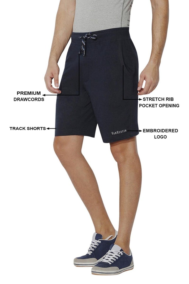 Van Heusen Athleisure Men Knit Shorts - Cotton Rich - Smart Tech, Easy Stain Release, Anti Stat, Ultra Soft, Quick Dry_50001_Navy_S - Image 4