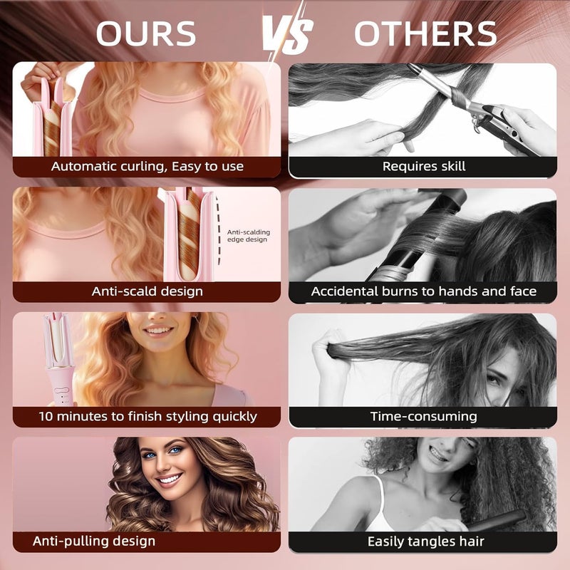 AccLoo Automatic Curling Iron, 2-Way Rotating Ceramic Hair Curler, 3 Heat Settings and 30s Fast Heating, Ionic Care, Auto Shut-Off, Anti-Scald & Anti-Tangle for Effortless Styling - Image 4