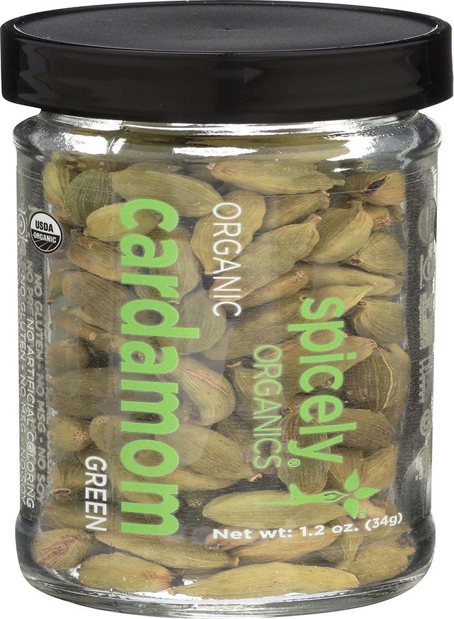 Spicely Organics Cardamom Pods Green Whole 1.20 Ounce Jar Certified Gluten Free - Image 1