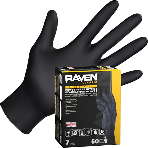 SAS Raven Exam Grade Nitrile Disposable Gloves XL, Powder Free Latex Free Gloves, 7 Mil Puncture Resistant, For Law Enforcement, Automotive, Health Care & Cleaning Supplies, 50 Count - Image 1