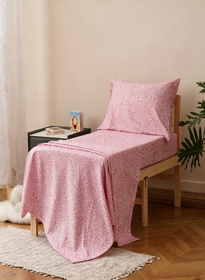 Cottonight Cotton Toddler Comforter Set Pink Leopard 4PCS Crib Bed Set Girls Kids Children Bedding Set for Dorm Kid's Bedroom (1 Comforter, 1 Flat Sheet, 1 Fitted Sheet, 1 Pillowcase) - Image 3