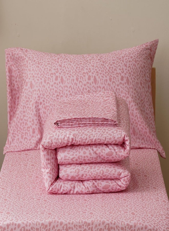 Cottonight Cotton Toddler Comforter Set Pink Leopard 4PCS Crib Bed Set Girls Kids Children Bedding Set for Dorm Kid's Bedroom (1 Comforter, 1 Flat Sheet, 1 Fitted Sheet, 1 Pillowcase) - Image 4