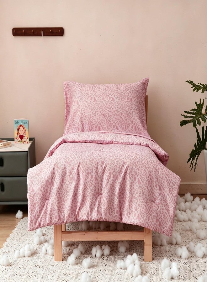 Cottonight Cotton Toddler Comforter Set Pink Leopard 4PCS Crib Bed Set Girls Kids Children Bedding Set for Dorm Kid's Bedroom (1 Comforter, 1 Flat Sheet, 1 Fitted Sheet, 1 Pillowcase) - Image 1