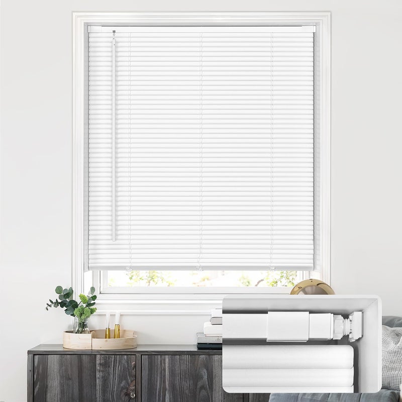 LazBlinds No Tools No Drill Cordless 1" Vinyl Mini Blinds, 100% Privacy S-Curve Blinds for Indoor Windows, Room Darkening Horizontal Window Blinds and Shades for Home, 23" W x 36" H, White - Image 1