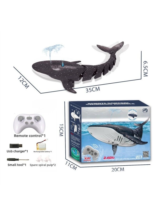 Remote Control Dolphin Real Animal Headlight Shark Whale Water Spray Summer Water Children's Day Water Play Boy Toy-Color:Remote Control Water Spray Whale Black Upgraded Waterproof Remote Control Gift Box-Specifications:Lithium Battery *1 30 Minutes Battery Life + Freight Insurance + Lifetime Warranty  - Image 1
