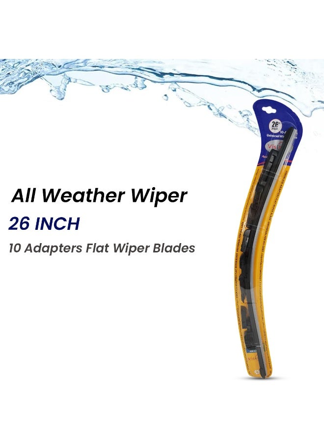 Vision X 26 Inch Universal Flat Wiper Blade WR10159i026 | Natural Rubber | 10 Adapters | All Weather Performance | Anti-Noise | Corrosion Resistant | Long Life - Image 5