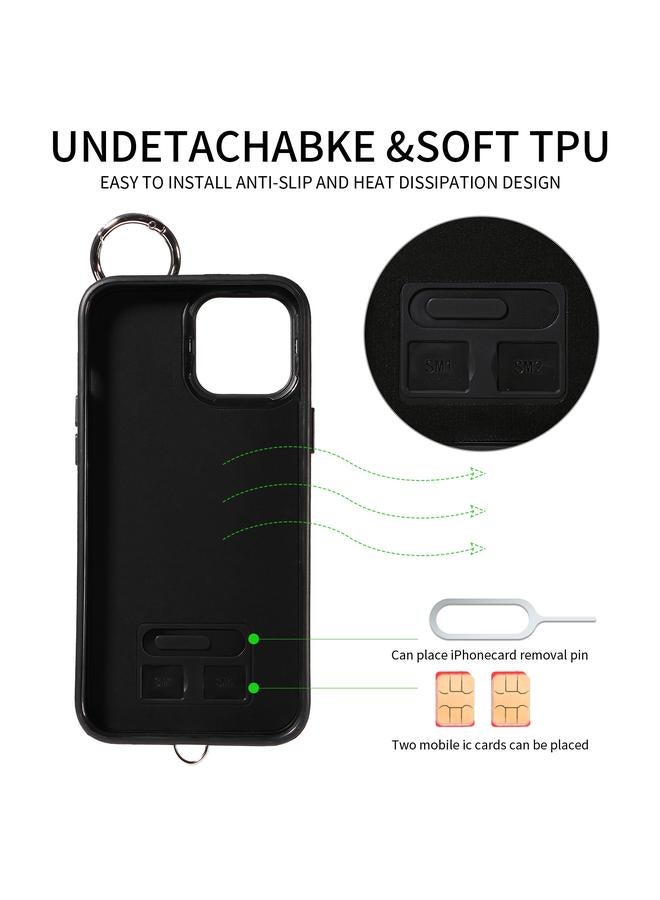 Zaboon Case For iPhone 12 Pro Max Rhombic Texture Card Bag Phone Case with Short Lanyard - Image 3