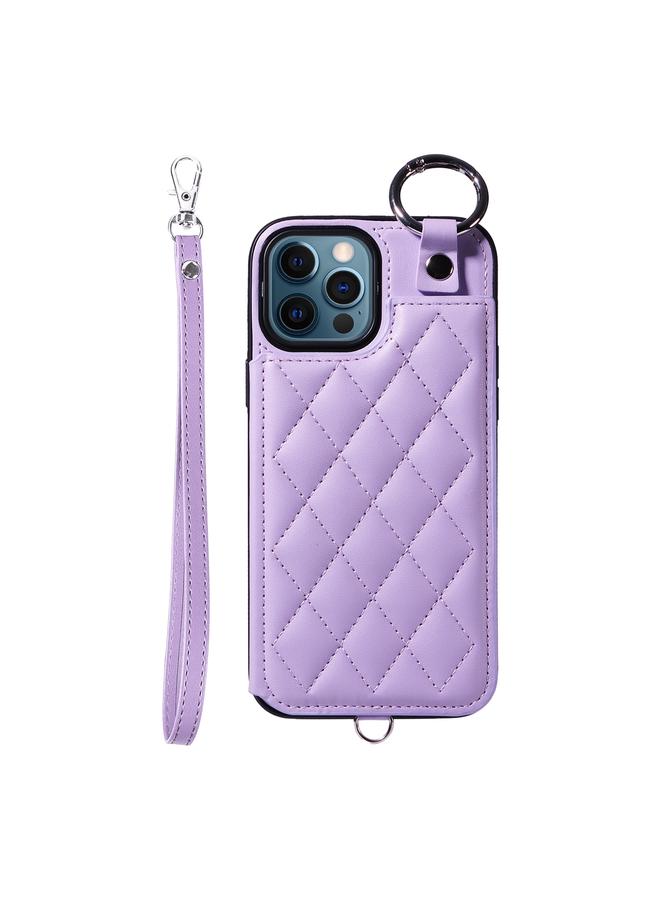 Zaboon Case For iPhone 12 Pro Max Rhombic Texture Card Bag Phone Case with Short Lanyard - Image 1