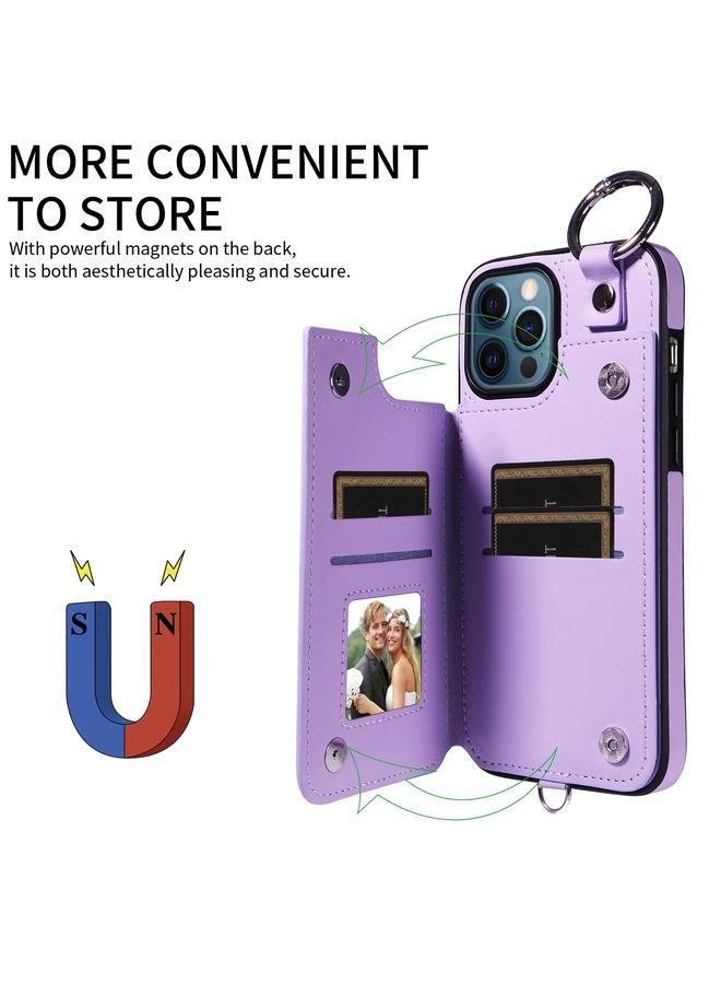 Zaboon Case For iPhone 12 Pro Max Rhombic Texture Card Bag Phone Case with Short Lanyard - Image 5