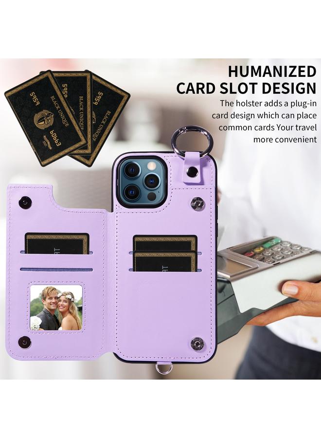 Zaboon Case For iPhone 12 Pro Max Rhombic Texture Card Bag Phone Case with Short Lanyard - Image 4