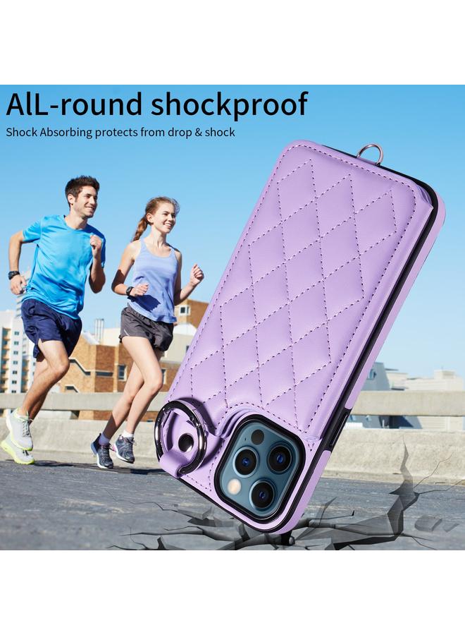 Zaboon Case For iPhone 12 Pro Max Rhombic Texture Card Bag Phone Case with Short Lanyard - Image 2