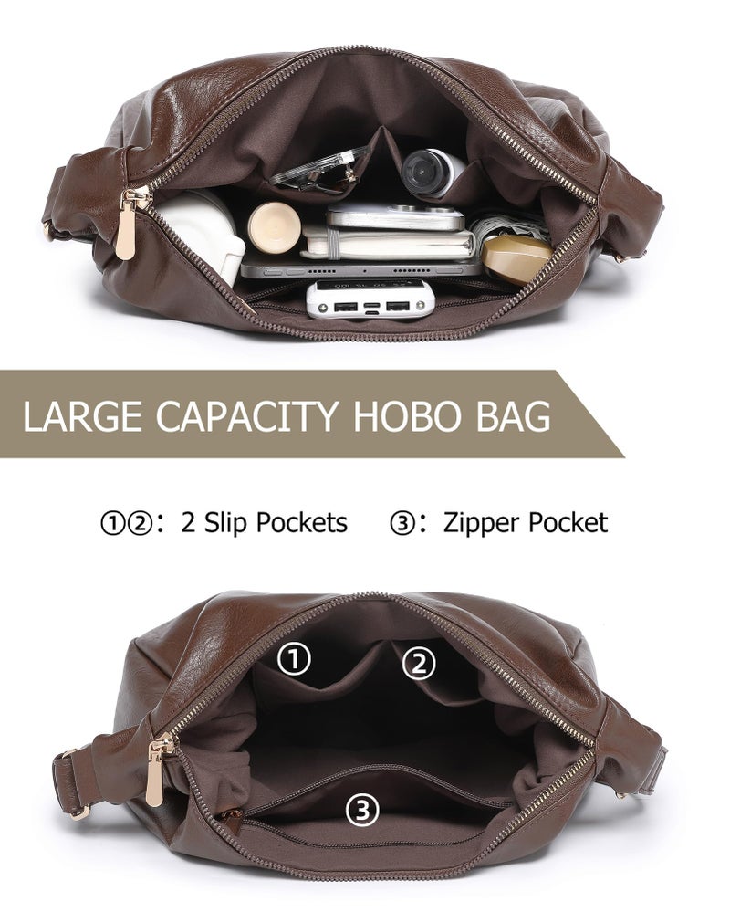 BAVERGE Hobo Bag for Women with Mini Purse Soft Vegan Leather Slouchy Shoulder Crossbody Handbag 2025 Fall Tote - Image 5