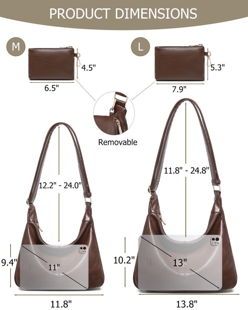 BAVERGE Hobo Bag for Women with Mini Purse Soft Vegan Leather Slouchy Shoulder Crossbody Handbag 2025 Fall Tote - Image 3