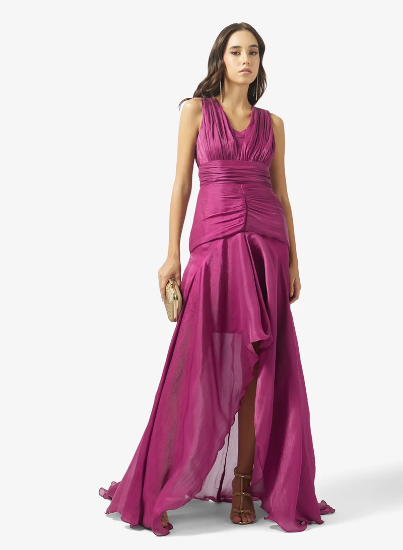 Namshi x Ruched Evening Dress With High Low Hem