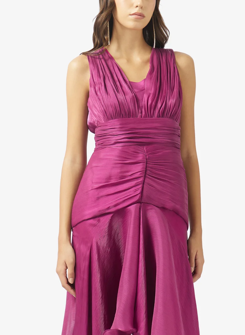 Namshi x Ruched Evening Dress With High Low Hem