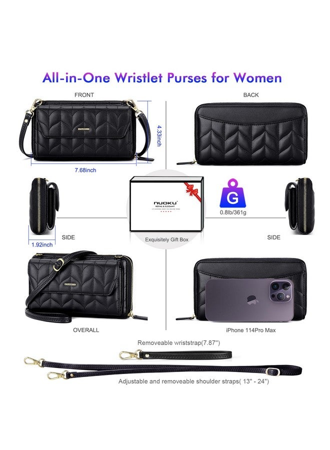 nuoku Womens RFID Wallet Purse Wristlet Crossbody Clutch with Zip Around 2 Strap - Image 3