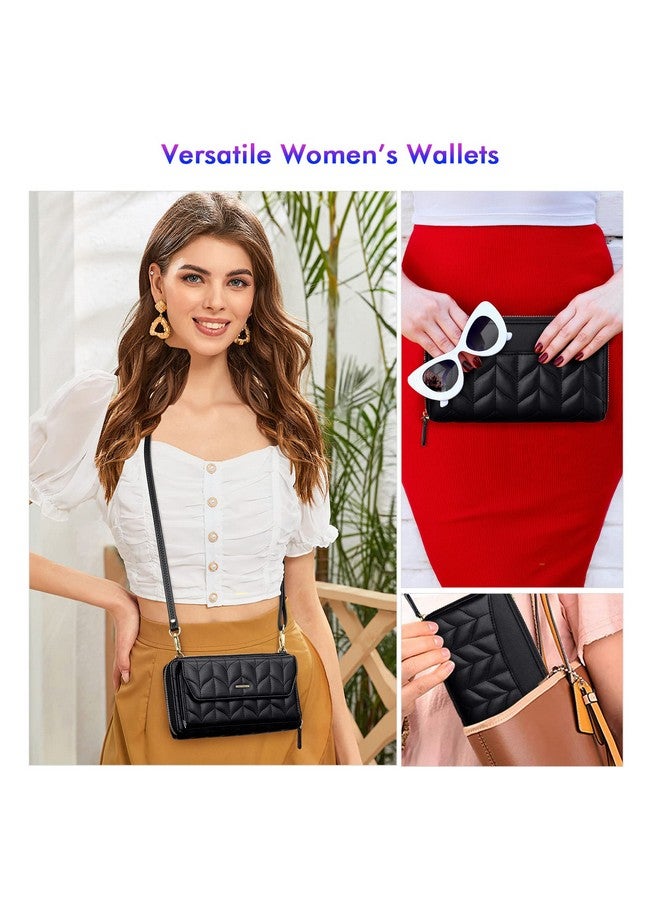nuoku Womens RFID Wallet Purse Wristlet Crossbody Clutch with Zip Around 2 Strap - Image 1