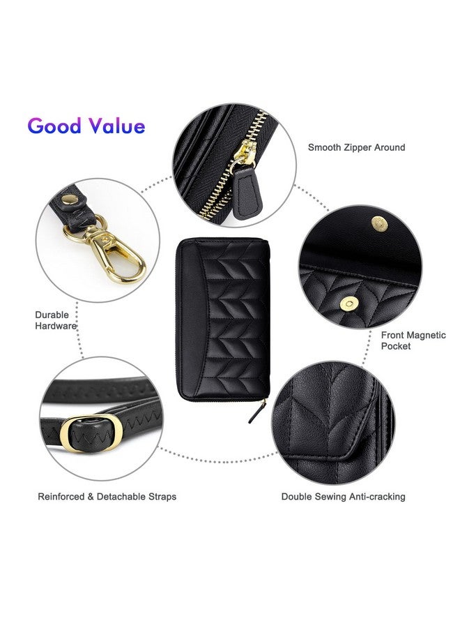 nuoku Womens RFID Wallet Purse Wristlet Crossbody Clutch with Zip Around 2 Strap - Image 4