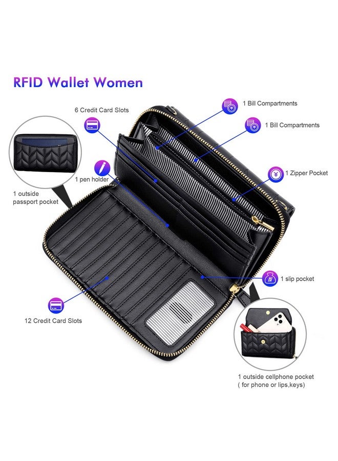 nuoku Womens RFID Wallet Purse Wristlet Crossbody Clutch with Zip Around 2 Strap - Image 2