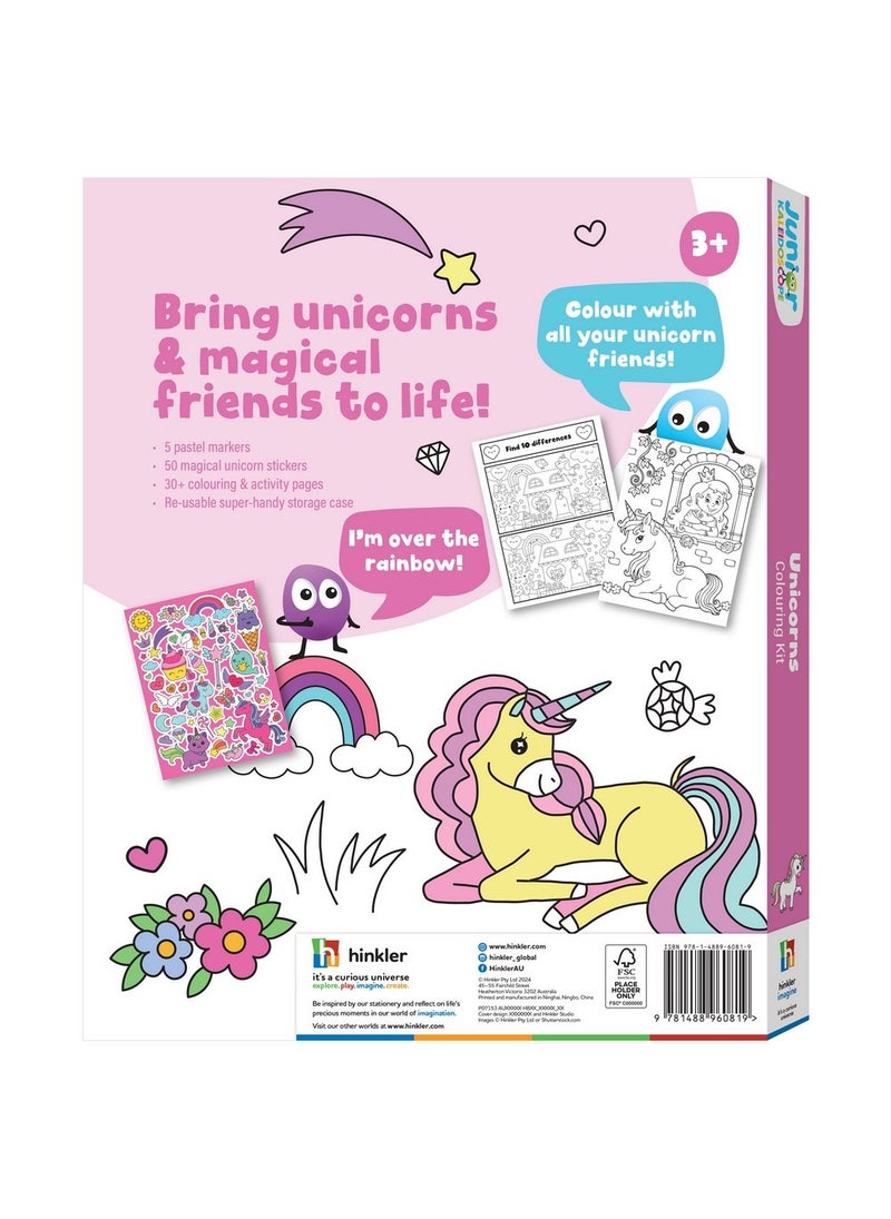 Hinkler Jr Kaleidoscope Colouring Kit – Unicorns Edition, includes 64-page colouring book with 5 pastel markers and 50 fun stickers, Magical Colouring Fun for Kids, Perfect Gift for Unicorn Lovers and Creative Play
