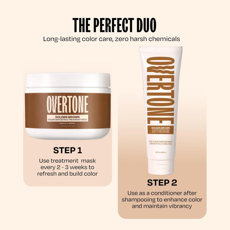 Overtone Semi Permanent Hair Color Conditioner, Golden Brown, 8 oz, Nourishing, Damage-Free, Color Depositing Mask for All Hair Types with Shea Butter & Coconut Oil, Vegan & Cruelty-Free - Image 3
