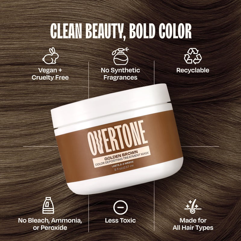 Overtone Semi Permanent Hair Color Conditioner, Golden Brown, 8 oz, Nourishing, Damage-Free, Color Depositing Mask for All Hair Types with Shea Butter & Coconut Oil, Vegan & Cruelty-Free - Image 4