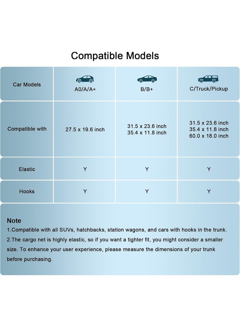 Premium Truck Bed Cargo Net Organizer Elastic Car Rear Cargo Net for Pickup Truck Bed Envelope Style Trunk Mesh Cargo Net with ABS Hooks for SUV Car Accessories (31.5" x23.6") - Image 2