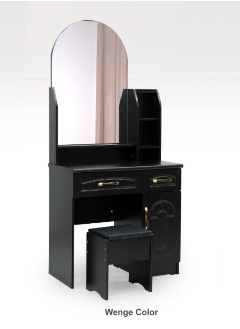 KARNAK Karnak Modern Wooden Dressing Table With U-Shaped Mirror Dressing Makeup Desk With Storage For Bedroom Furniture Color Wenge 