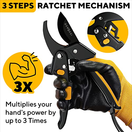 GEROSSI Ratchet Pruning Shears for Gardening Heavy Duty - Increases Cutting Power 3x - Perfect Ratchet Pruners for Weak Hands & Arthritis- 8” Anvil Garden Clippers - w/Extra Sharp Blade for Effortless Cutting - Image 3