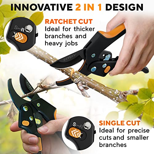 GEROSSI Ratchet Pruning Shears for Gardening Heavy Duty - Increases Cutting Power 3x - Perfect Ratchet Pruners for Weak Hands & Arthritis- 8” Anvil Garden Clippers - w/Extra Sharp Blade for Effortless Cutting - Image 4