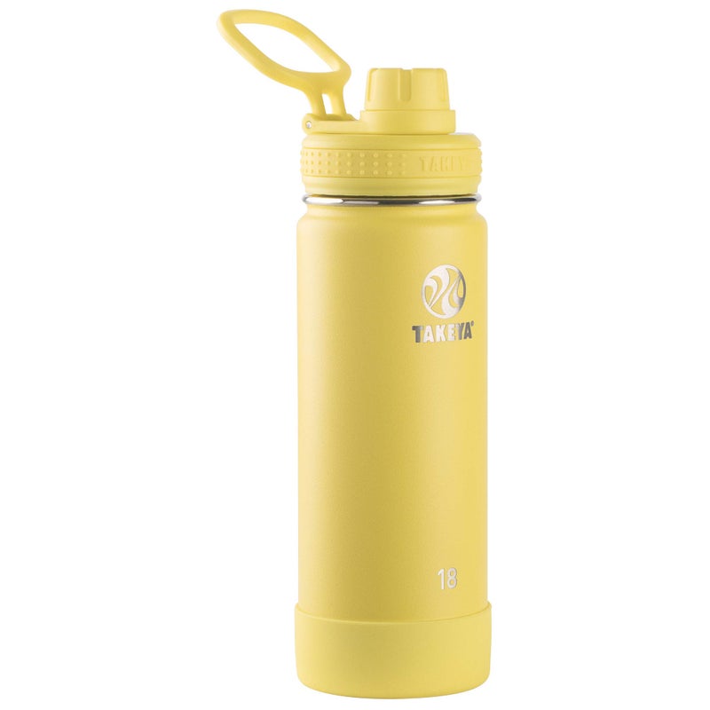Takeya Actives Water Bottle with Spout Lid  Bottle with Double Stainless Steel Insulation  Dishwasher Safe  BPAFree  Bottle with Spout Lid  Removable Bumper  18 oz Canary