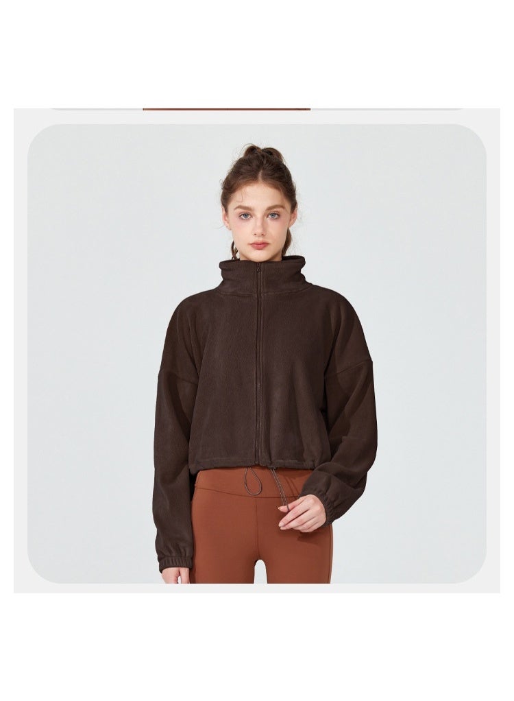 كوينج Trendy Sherpa Yoga Jacket Womens Thickened Fleece Burnt tea coffee - Image 5