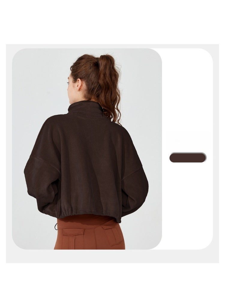 كوينج Trendy Sherpa Yoga Jacket Womens Thickened Fleece Burnt tea coffee - Image 3