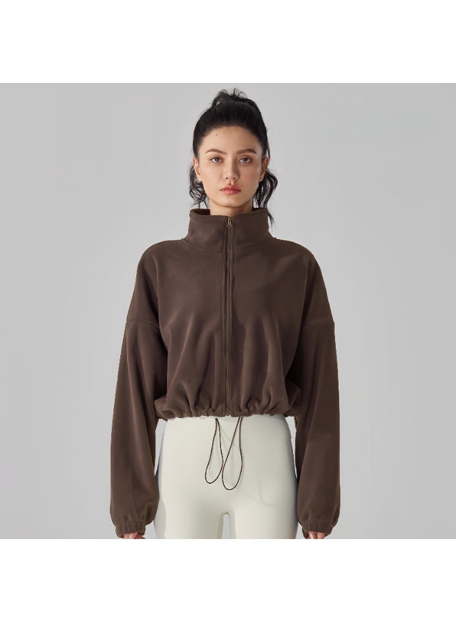 كوينج Trendy Sherpa Yoga Jacket Womens Thickened Fleece Burnt tea coffee - Image 1