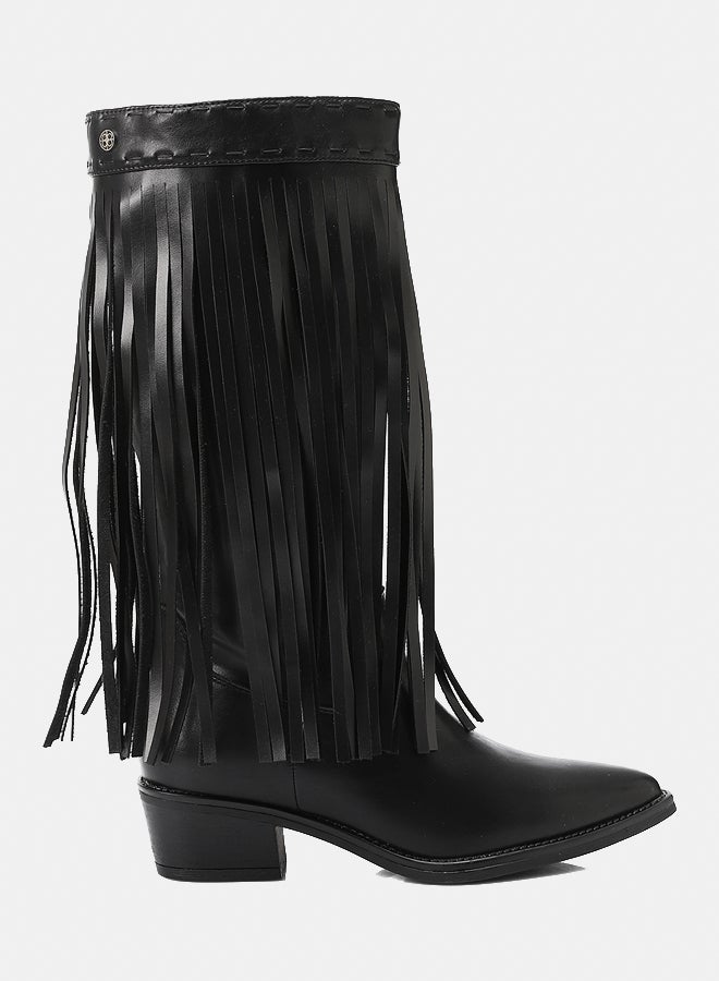 Dejavu Shoes SUN-DVTX-003 Stylish Black Leather Knee High Boot  For Women - Image 2