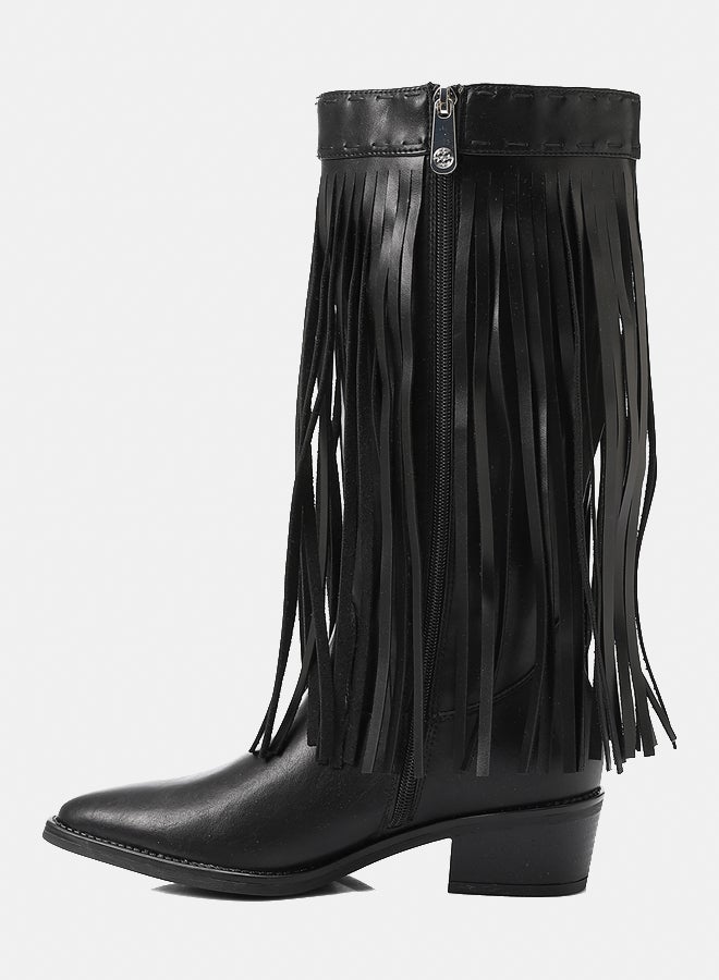 Dejavu Shoes SUN-DVTX-003 Stylish Black Leather Knee High Boot  For Women - Image 4
