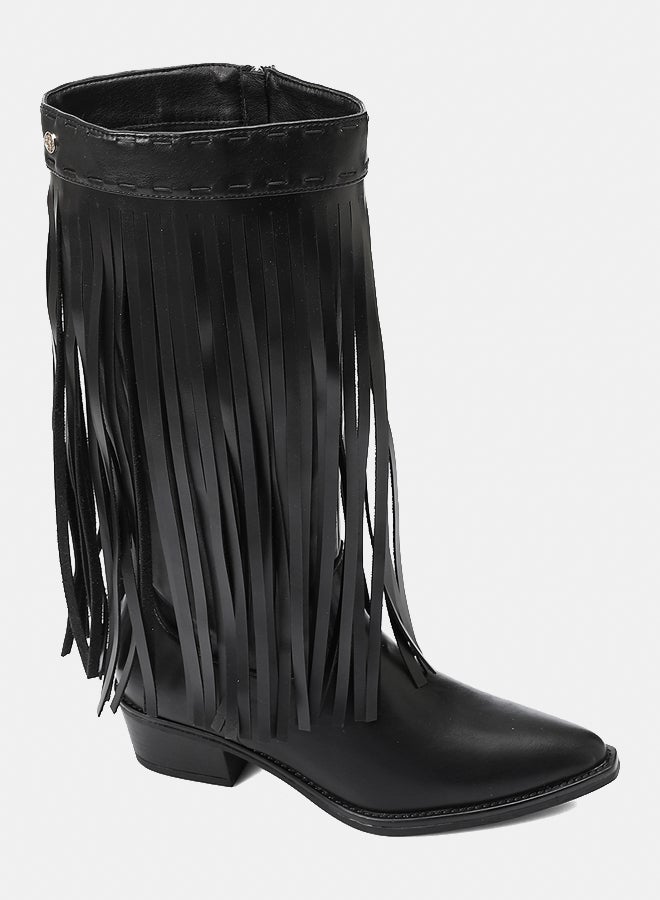 Dejavu Shoes SUN-DVTX-003 Stylish Black Leather Knee High Boot  For Women - Image 1