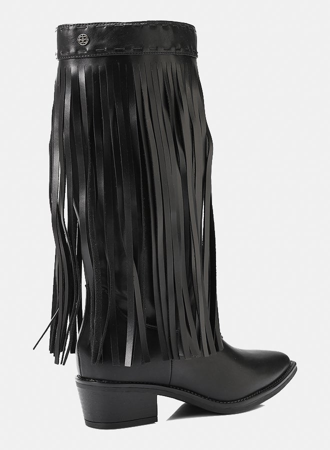 Dejavu Shoes SUN-DVTX-003 Stylish Black Leather Knee High Boot  For Women - Image 3