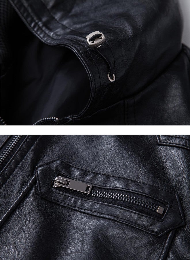 FANARCHER Men's Vintage Faux Leather Vest Jacket Zip-up Classic Hipster Vest with Hood Sleeveless Jacket - Image 5
