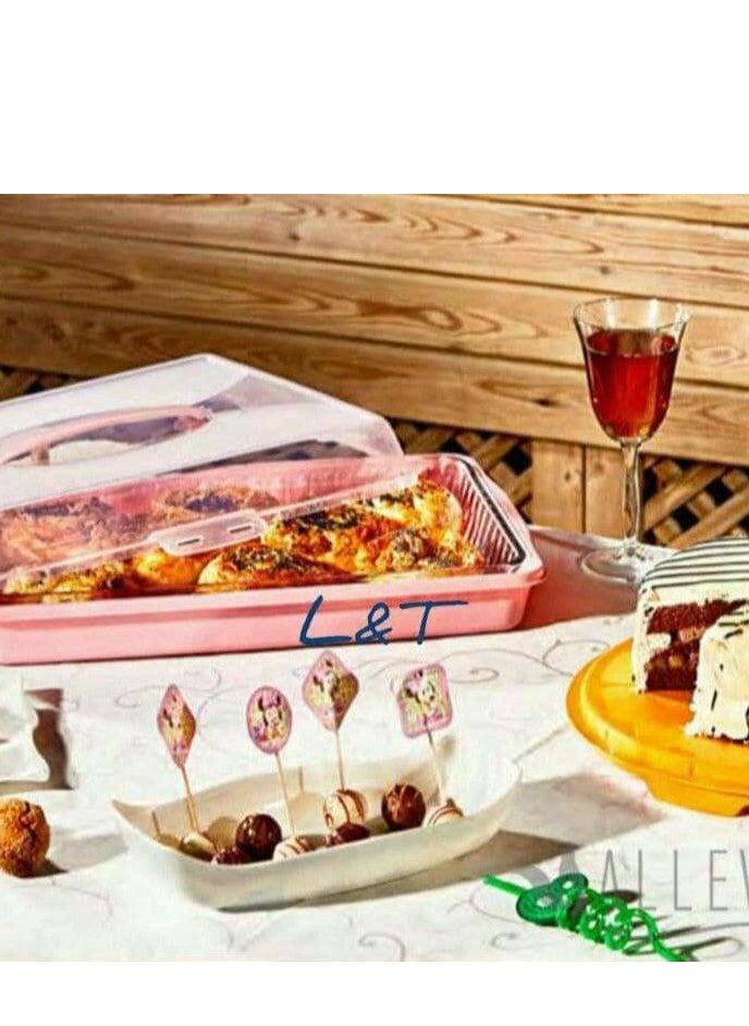 ماركة غير محددة - حافظه كيك و حلويات مستطيله بلاستيك بغطاء شفاف (46*32*10 سم) استخدامات متعددة - Image 1