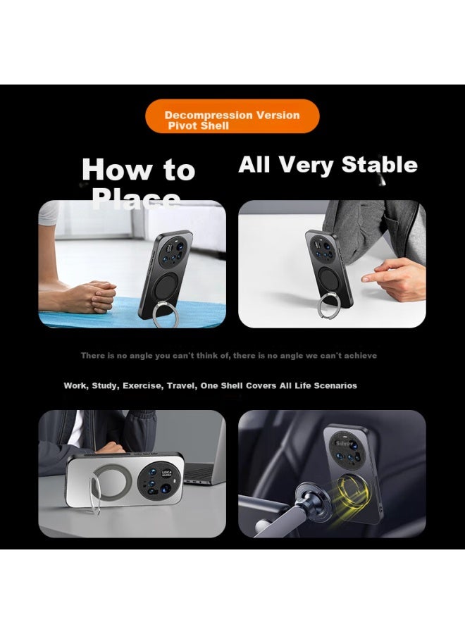 Holdzu pivot Shell For Xiaomi 15 Ultra Phone Case Mi 15 Ultra Protective Cover Magnetic Matte Anti-drop Lens Full Coverage Bracket Men And Women - Deep Space Black - Image 1