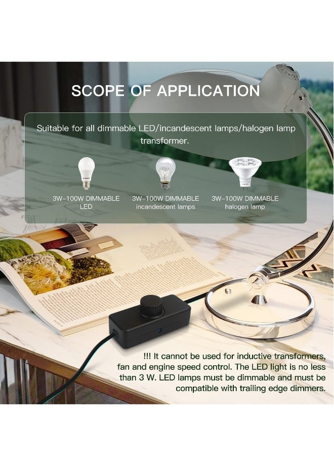 Generic - LED Dimmer Inline LED Dimmer Switch 1 Gang 220V-240V Trailing Edge Dimmer Full Range Rotary Dimmer Switch for 3-100W Dimmable LED Incandescent Halogen Bulbs for Table Lamp Floor Lamp - Image 1