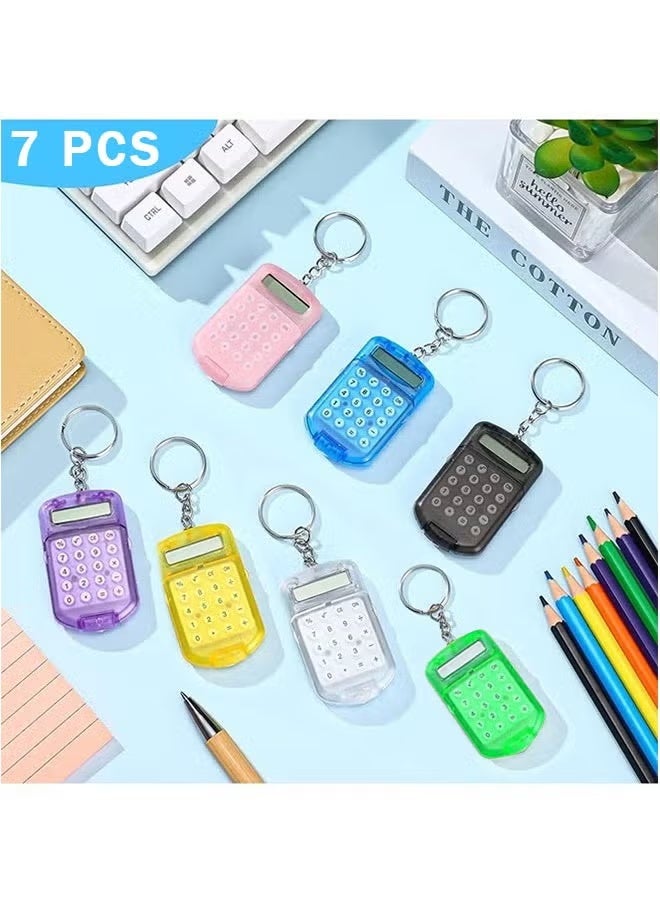 7 Pcs Mini Keychain Calculator for Kids Pocket Calculator Key Ring Tiny Clear Flip Small Portable Calculator 8 Digit Electronic Basic Calculator Keychain for Students - Image 1