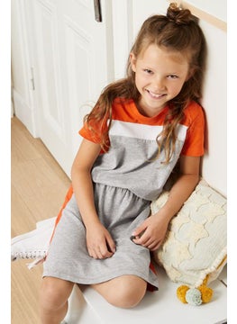 Tchibo Kids Girl Colorblock Short Sleeve Jersey Dress, Grey  - Image 1