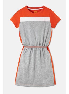 Tchibo Kids Girl Colorblock Short Sleeve Jersey Dress, Grey  - Image 2